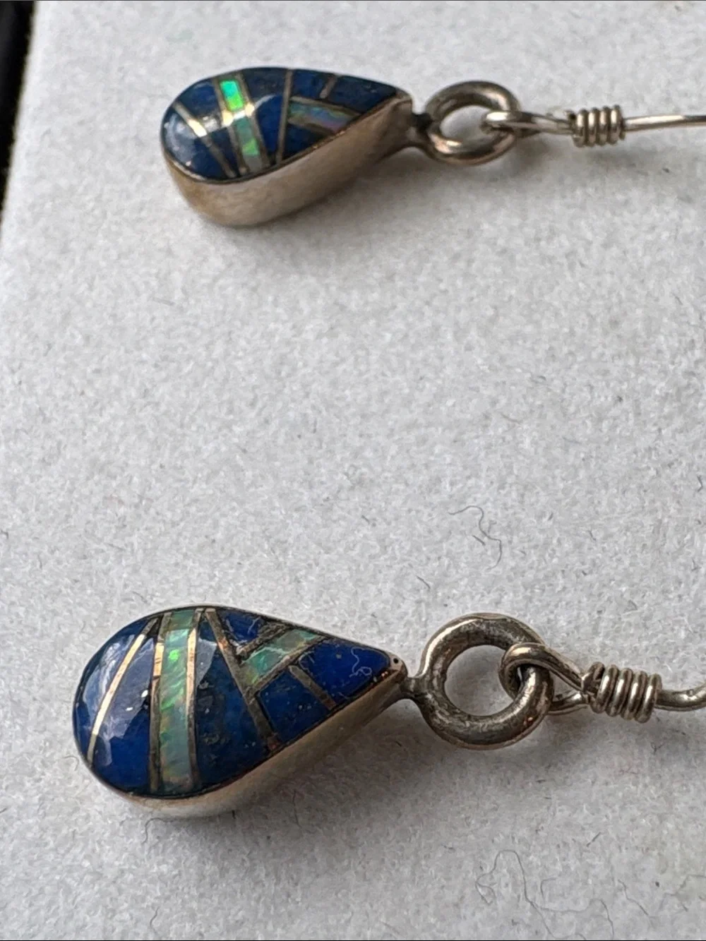 Amy Locaspino Zuni Blue Lapis and Fire Opal Dangle Earrings